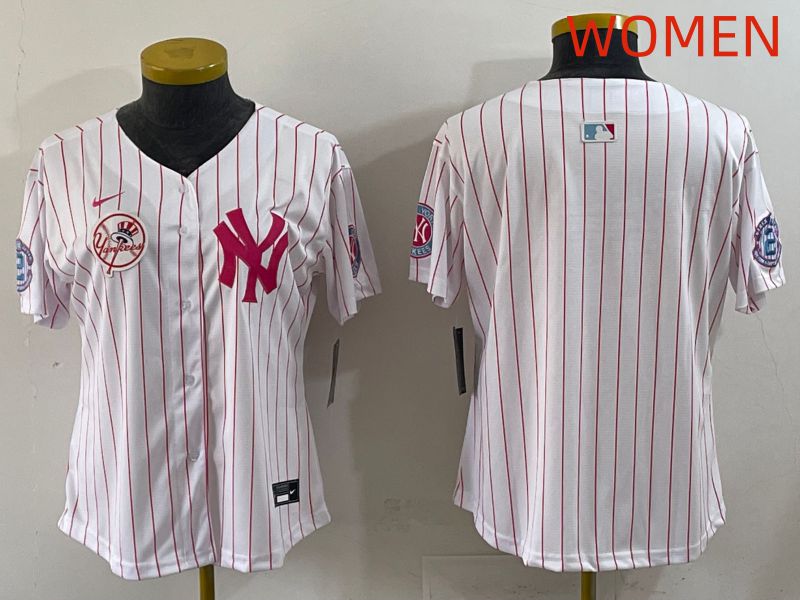 Women 2025 New York Yankees Blank White Stripe Joint Name Nike MLB Jersey style 3->women mlb jersey->Women Jersey